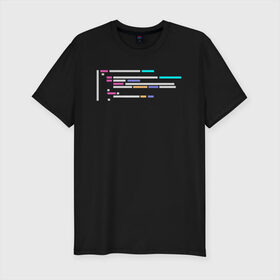 Мужская футболка премиум с принтом Подсветка синтаксиса кода в Санкт-Петербурге, 92% хлопок, 8% лайкра | приталенный силуэт, круглый вырез ворота, длина до линии бедра, короткий рукав | 1с | c | highlighter | java | javascript | php | programmer | sql | syntax | код | компьютер | программа | с++ | сисадмин