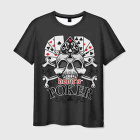 Мужская футболка 3D с принтом Poker в Санкт-Петербурге, 100% полиэфир | прямой крой, круглый вырез горловины, длина до линии бедер | po | буны | веер | винтаж | графика | дизайн | игра | игральные | иллюстрация | казино | картинка | карты | кости | крести | масть | мода | надпись | орнамент | пики | покер | рисунок | сердце | символ | стиль