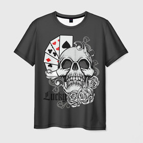 Мужская футболка 3D с принтом Lucky в Санкт-Петербурге, 100% полиэфир | прямой крой, круглый вырез горловины, длина до линии бедер | lucky | буны | веер | винтаж | графика | дизайн | игра | игральные | иллюстрация | казино | картинка | карты | крести | масть | мода | надпись | орнамент | пики | покер | рисунок | сердце | символ | стиль