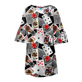 Детское платье 3D с принтом Игральные карты в Санкт-Петербурге, 100% полиэстер | прямой силуэт, чуть расширенный к низу. Круглая горловина, на рукавах — воланы | буны | вольты | графика | дамы | десятки | игра | игральные | иллюстрация | казино | картинка | карты | коллаж | короли | красные | крести | масть | мода | орнамент | пики | покер | разбросаны | рисунок