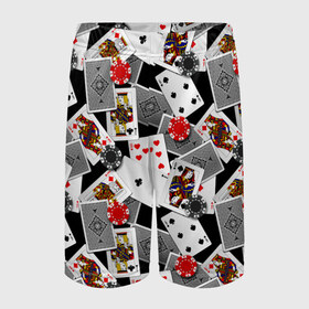Детские спортивные шорты 3D с принтом Игральные карты в Санкт-Петербурге,  100% полиэстер
 | пояс оформлен широкой мягкой резинкой, ткань тянется
 | буны | вольты | графика | дамы | десятки | игра | игральные | иллюстрация | казино | картинка | карты | коллаж | короли | красные | крести | масть | мода | орнамент | пики | покер | разбросаны | рисунок