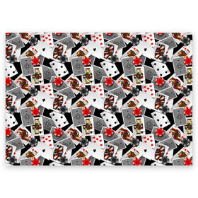 Поздравительная открытка с принтом Игральные карты в Санкт-Петербурге, 100% бумага | плотность бумаги 280 г/м2, матовая, на обратной стороне линовка и место для марки
 | буны | вольты | графика | дамы | десятки | игра | игральные | иллюстрация | казино | картинка | карты | коллаж | короли | красные | крести | масть | мода | орнамент | пики | покер | разбросаны | рисунок
