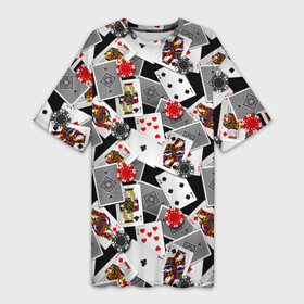 Платье-футболка 3D с принтом Игральные карты в Санкт-Петербурге,  |  | буны | вольты | графика | дамы | десятки | игра | игральные | иллюстрация | казино | картинка | карты | коллаж | короли | красные | крести | масть | мода | орнамент | пики | покер | разбросаны | рисунок