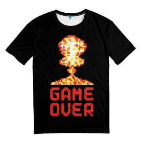 Мужская футболка 3D с принтом Game over в Санкт-Петербурге, 100% полиэфир | прямой крой, круглый вырез горловины, длина до линии бедер | 