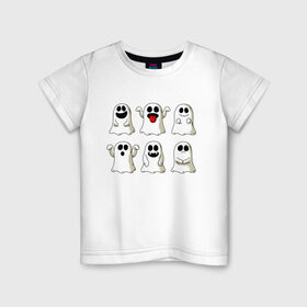 Детская футболка хлопок с принтом Ghost в Санкт-Петербурге, 100% хлопок | круглый вырез горловины, полуприлегающий силуэт, длина до линии бедер | Тематика изображения на принте: fear | ghost | halloween | horror | приведение | призрак | ужас | хэллоуин