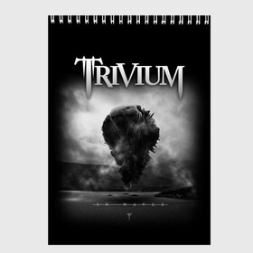 Скетчбук с принтом Trivium в Санкт-Петербурге, 100% бумага
 | 48 листов, плотность листов — 100 г/м2, плотность картонной обложки — 250 г/м2. Листы скреплены сверху удобной пружинной спиралью | Тематика изображения на принте: trivium | грув метал | группы | метал | музыка | рок | тривиум | трэш метал | хеви метал