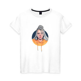 Женская футболка хлопок с принтом Billie Eilish в Санкт-Петербурге, 100% хлопок | прямой крой, круглый вырез горловины, длина до линии бедер, слегка спущенное плечо | music | pop | айлиш | билли | музыка