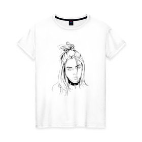 Женская футболка хлопок с принтом Billie Eilish в Санкт-Петербурге, 100% хлопок | прямой крой, круглый вырез горловины, длина до линии бедер, слегка спущенное плечо | Тематика изображения на принте: music | pop | айлиш | билли | музыка