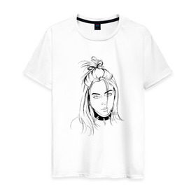 Мужская футболка хлопок с принтом Billie Eilish в Санкт-Петербурге, 100% хлопок | прямой крой, круглый вырез горловины, длина до линии бедер, слегка спущенное плечо. | music | pop | айлиш | билли | музыка