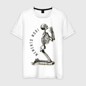 Мужская футболка хлопок с принтом Memento mori в Санкт-Петербурге, 100% хлопок | прямой крой, круглый вырез горловины, длина до линии бедер, слегка спущенное плечо. | cool | creative | design | fashion | hype | life | quote | skeleton | skull | vanguard | wisdom | авангард | жизнь | креатив | круто | мода | мудрость | память | скелет | философия | хайп | цитата | череп