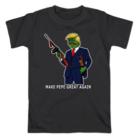 Мужская футболка хлопок с принтом Great Pepe в Санкт-Петербурге, 100% хлопок | прямой крой, круглый вырез горловины, длина до линии бедер, слегка спущенное плечо. | bad | dab | frog | good | kek | make pepe great again | pepe | sad | sad frog | vote for pepe | кек | лягушка | мем | мемы | пепе | со смыслом | фрог