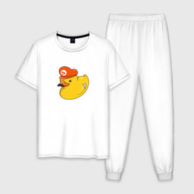 Мужская пижама хлопок с принтом DUCKrio в Санкт-Петербурге, 100% хлопок | брюки и футболка прямого кроя, без карманов, на брюках мягкая резинка на поясе и по низу штанин
 | duck | duckpack | game | gamer | желтый | игра | марио | милый | усы | утенок | утка