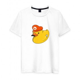 Мужская футболка хлопок с принтом DUCKrio в Санкт-Петербурге, 100% хлопок | прямой крой, круглый вырез горловины, длина до линии бедер, слегка спущенное плечо. | duck | duckpack | game | gamer | желтый | игра | марио | милый | усы | утенок | утка