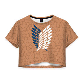 Женская футболка 3D укороченная с принтом Атака Титанов (эмблема) #17 в Санкт-Петербурге, 100% полиэстер | круглая горловина, длина футболки до линии талии, рукава с отворотами | 