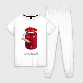 Женская пижама хлопок с принтом Louis Bidon в Санкт-Петербурге, 100% хлопок | брюки и футболка прямого кроя, без карманов, на брюках мягкая резинка на поясе и по низу штанин | антитренд | луи витон