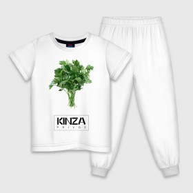 Детская пижама хлопок с принтом KINZA в Санкт-Петербурге, 100% хлопок |  брюки и футболка прямого кроя, без карманов, на брюках мягкая резинка на поясе и по низу штанин
 | Тематика изображения на принте: kinzo | антитренд | кинзо