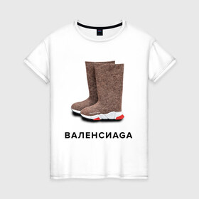 Женская футболка хлопок с принтом Валенсиаga в Санкт-Петербурге, 100% хлопок | прямой крой, круглый вырез горловины, длина до линии бедер, слегка спущенное плечо | balenciaga | антитренд | баленсиага