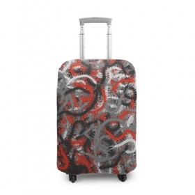 Чехол для чемодана 3D с принтом Сколопендры в Санкт-Петербурге, 86% полиэфир, 14% спандекс | двустороннее нанесение принта, прорези для ручек и колес | камуфляж | красный | лапки | милитари | многоножка | насекомые | орнжевый | паттрен | серый | сороконожка | узор