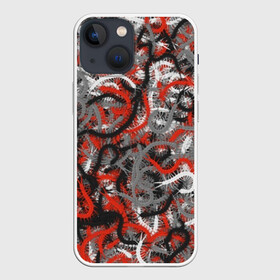 Чехол для iPhone 13 mini с принтом Сколопендры в Санкт-Петербурге,  |  | Тематика изображения на принте: камуфляж | красный | лапки | милитари | многоножка | насекомые | орнжевый | паттрен | серый | сороконожка | узор