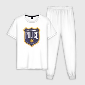 Мужская пижама хлопок с принтом Полиция Грамматики в Санкт-Петербурге, 100% хлопок | брюки и футболка прямого кроя, без карманов, на брюках мягкая резинка на поясе и по низу штанин
 | 
