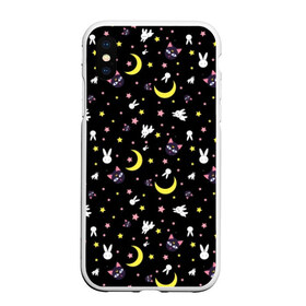 Чехол для iPhone XS Max матовый с принтом Sailor Moon Pattern в Санкт-Петербурге, Силикон | Область печати: задняя сторона чехла, без боковых панелей | Тематика изображения на принте: аниме | детский | зайчик | зая | звезды | кролик | луна в матроске | матросска | месяц | милота | милый | небо | паттерн | сейлор мун | черный