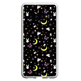 Чехол для Samsung Galaxy S10 с принтом Sailor Moon Pattern в Санкт-Петербурге, Силикон | Область печати: задняя сторона чехла, без боковых панелей | Тематика изображения на принте: аниме | детский | зайчик | зая | звезды | кролик | луна в матроске | матросска | месяц | милота | милый | небо | паттерн | сейлор мун | черный