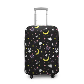 Чехол для чемодана 3D с принтом Sailor Moon Pattern в Санкт-Петербурге, 86% полиэфир, 14% спандекс | двустороннее нанесение принта, прорези для ручек и колес | аниме | детский | зайчик | зая | звезды | кролик | луна в матроске | матросска | месяц | милота | милый | небо | паттерн | сейлор мун | черный