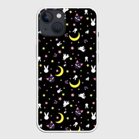 Чехол для iPhone 13 с принтом Sailor Moon Pattern в Санкт-Петербурге,  |  | аниме | детский | зайчик | зая | звезды | кролик | луна в матроске | матросска | месяц | милота | милый | небо | паттерн | сейлор мун | черный