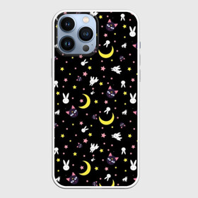 Чехол для iPhone 13 Pro Max с принтом Sailor Moon Pattern в Санкт-Петербурге,  |  | аниме | детский | зайчик | зая | звезды | кролик | луна в матроске | матросска | месяц | милота | милый | небо | паттерн | сейлор мун | черный