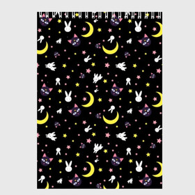 Скетчбук с принтом Sailor Moon Pattern в Санкт-Петербурге, 100% бумага
 | 48 листов, плотность листов — 100 г/м2, плотность картонной обложки — 250 г/м2. Листы скреплены сверху удобной пружинной спиралью | аниме | детский | зайчик | зая | звезды | кролик | луна в матроске | матросска | месяц | милота | милый | небо | паттерн | сейлор мун | черный