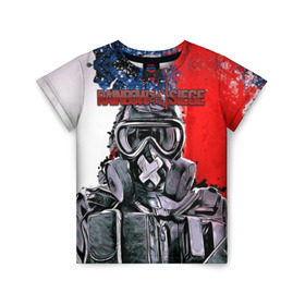 Детская футболка 3D с принтом Rainbow Six: Siege в Санкт-Петербурге, 100% гипоаллергенный полиэфир | прямой крой, круглый вырез горловины, длина до линии бедер, чуть спущенное плечо, ткань немного тянется | pvp | воин | герой | дым | огонь | оружия | пламя | призрак | снайпер | сражения | тактический | туман | шутер
