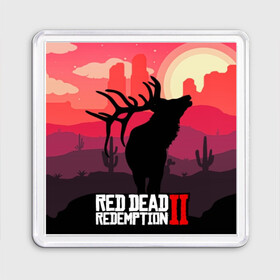 Магнит 55*55 с принтом RDR II в Санкт-Петербурге, Пластик | Размер: 65*65 мм; Размер печати: 55*55 мм | Тематика изображения на принте: gta | rdr 2 | red dead redemption 2 | west | дикий запад | добыча | закат солнца | игра | кактусы | каньон | квест | легендарный олень в rdr 2 | новинки игр | рога оленя