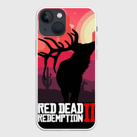 Чехол для iPhone 13 mini с принтом RDR II в Санкт-Петербурге,  |  | Тематика изображения на принте: gta | rdr 2 | red dead redemption 2 | west | дикий запад | добыча | закат солнца | игра | кактусы | каньон | квест | легендарный олень в rdr 2 | новинки игр | рога оленя