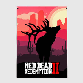 Постер с принтом RDR II в Санкт-Петербурге, 100% бумага
 | бумага, плотность 150 мг. Матовая, но за счет высокого коэффициента гладкости имеет небольшой блеск и дает на свету блики, но в отличии от глянцевой бумаги не покрыта лаком | Тематика изображения на принте: gta | rdr 2 | red dead redemption 2 | west | дикий запад | добыча | закат солнца | игра | кактусы | каньон | квест | легендарный олень в rdr 2 | новинки игр | рога оленя