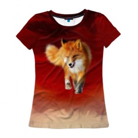 Женская футболка 3D с принтом Огненная Лиса в Санкт-Петербурге, 100% полиэфир ( синтетическое хлопкоподобное полотно) | прямой крой, круглый вырез горловины, длина до линии бедер | Тематика изображения на принте: fire fox | firefox | fox | fox say | ylvis   the fox | главное фыр | кицунэ | лиза | лиса | лисичка | мемасики | мемы | огонь | фыр фыр | хитрая лиса | я хочу фырфыр