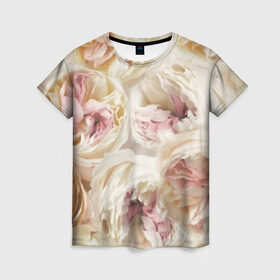 Женская футболка 3D с принтом Нежные Пионы в Санкт-Петербурге, 100% полиэфир ( синтетическое хлопкоподобное полотно) | прямой крой, круглый вырез горловины, длина до линии бедер | букет | красивый | милый | пион | роза | розовый | розочка | свадебный | флористика | цветок | цветы