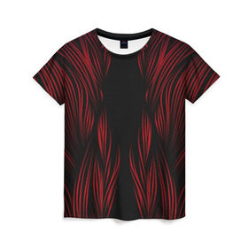 Женская футболка 3D с принтом Красные полосы в Санкт-Петербурге, 100% полиэфир ( синтетическое хлопкоподобное полотно) | прямой крой, круглый вырез горловины, длина до линии бедер | 
