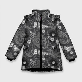 Зимняя куртка для девочек 3D с принтом Морские чудовища в Санкт-Петербурге, ткань верха — 100% полиэстер; подклад — 100% полиэстер, утеплитель — 100% полиэстер. | длина ниже бедра, удлиненная спинка, воротник стойка и отстегивающийся капюшон. Есть боковые карманы с листочкой на кнопках, утяжки по низу изделия и внутренний карман на молнии. 

Предусмотрены светоотражающий принт на спинке, радужный светоотражающий элемент на пуллере молнии и на резинке для утяжки. | background | butterflies | dragons | fashion | fish | flowers | illustrat | monsters | pattern | sea | skull | style | water | бабочки | вода | глубина | графика | драконы | иллюстрация | картинка | мода | монстры | морские | орнамент | осьминоги | пузыри