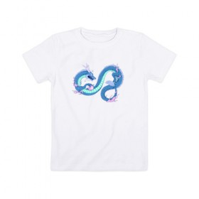 Детская футболка хлопок с принтом Синий китайский дракон в Санкт-Петербурге, 100% хлопок | круглый вырез горловины, полуприлегающий силуэт, длина до линии бедер | Тематика изображения на принте: 