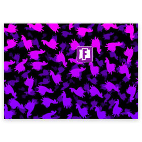 Поздравительная открытка с принтом Fortnite (Лама) 2 в Санкт-Петербурге, 100% бумага | плотность бумаги 280 г/м2, матовая, на обратной стороне линовка и место для марки
 | fortnite | game | ninja | online. twitch | битва | игра | камуфляж | король | ниндзя | онлайн | твич | форнайт | фортнайт
