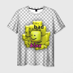 Мужская футболка 3D с принтом badblox в Санкт-Петербурге, 100% полиэфир | прямой крой, круглый вырез горловины, длина до линии бедер | dank | dank memes | distotion | memes | oof | photoshop | roblox | yellow | данк | данк мемы | дисторшн | желтый | жмых | клетка | мемы | роблокс | серый | уф | фотошоп | черный