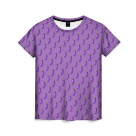 Женская футболка 3D с принтом Баклажановый паттерн в Санкт-Петербурге, 100% полиэфир ( синтетическое хлопкоподобное полотно) | прямой крой, круглый вырез горловины, длина до линии бедер | баклажан | овощи | паттерн | фрукты