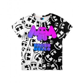 Детская футболка 3D с принтом Marshmello в Санкт-Петербурге, 100% гипоаллергенный полиэфир | прямой крой, круглый вырез горловины, длина до линии бедер, чуть спущенное плечо, ткань немного тянется | dj | fortnite | marshmello | music | дж | зефир | маршмелоу | музыка | форнайт | фортнайт
