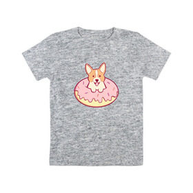 Детская футболка хлопок с принтом Корги Пончик в Санкт-Петербурге, 100% хлопок | круглый вырез горловины, полуприлегающий силуэт, длина до линии бедер | dog | donut | kawaii | вкусняшка | выпечка | еда | лапочка | милый | мимими | пес | песик | сладкий | собака | щенок