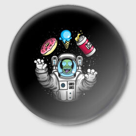Значок с принтом Гомер в космосе в Санкт-Петербурге,  металл | круглая форма, металлическая застежка в виде булавки | bart | homer | lisa | simpsons | space | барт | гомер | космос | пончик | симпсоны