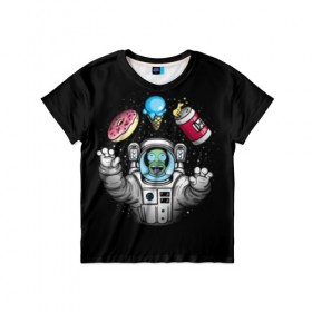 Детская футболка 3D с принтом Гомер в космосе в Санкт-Петербурге, 100% гипоаллергенный полиэфир | прямой крой, круглый вырез горловины, длина до линии бедер, чуть спущенное плечо, ткань немного тянется | bart | homer | lisa | simpsons | space | барт | гомер | космос | пончик | симпсоны