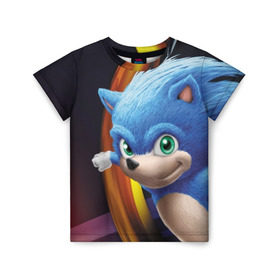 Детская футболка 3D с принтом Sonic в Санкт-Петербурге, 100% гипоаллергенный полиэфир | прямой крой, круглый вырез горловины, длина до линии бедер, чуть спущенное плечо, ткань немного тянется | blue | hedgehog | movie | sonic | ёжик | синий | соник | фильм
