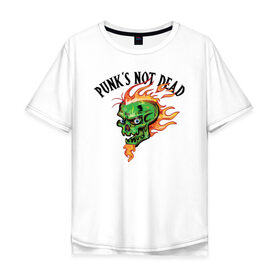 Мужская футболка хлопок Oversize с принтом Punks not dead в Санкт-Петербурге, 100% хлопок | свободный крой, круглый ворот, “спинка” длиннее передней части | beard | cool | creative | death | design | eyes | fire | flame | green | hype | music | punk | skull | vanguard | авангард | борода | глаза | дизайн | зеленый | креатив | круто | музыка | огонь | панк | пламя | хайп | череп