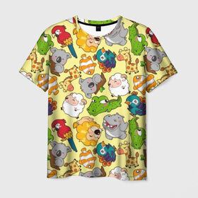 Мужская футболка 3D с принтом Зоопарк в Санкт-Петербурге, 100% полиэфир | прямой крой, круглый вырез горловины, длина до линии бедер | девочке | детская | детям | дочке | животные | жираф | зоопарк | коала | крокодил | лев | мальчику | попугай | разноцветная | ребенку | рыбка
