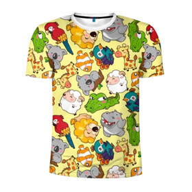Мужская футболка 3D спортивная с принтом Зоопарк в Санкт-Петербурге, 100% полиэстер с улучшенными характеристиками | приталенный силуэт, круглая горловина, широкие плечи, сужается к линии бедра | девочке | детская | детям | дочке | животные | жираф | зоопарк | коала | крокодил | лев | мальчику | попугай | разноцветная | ребенку | рыбка
